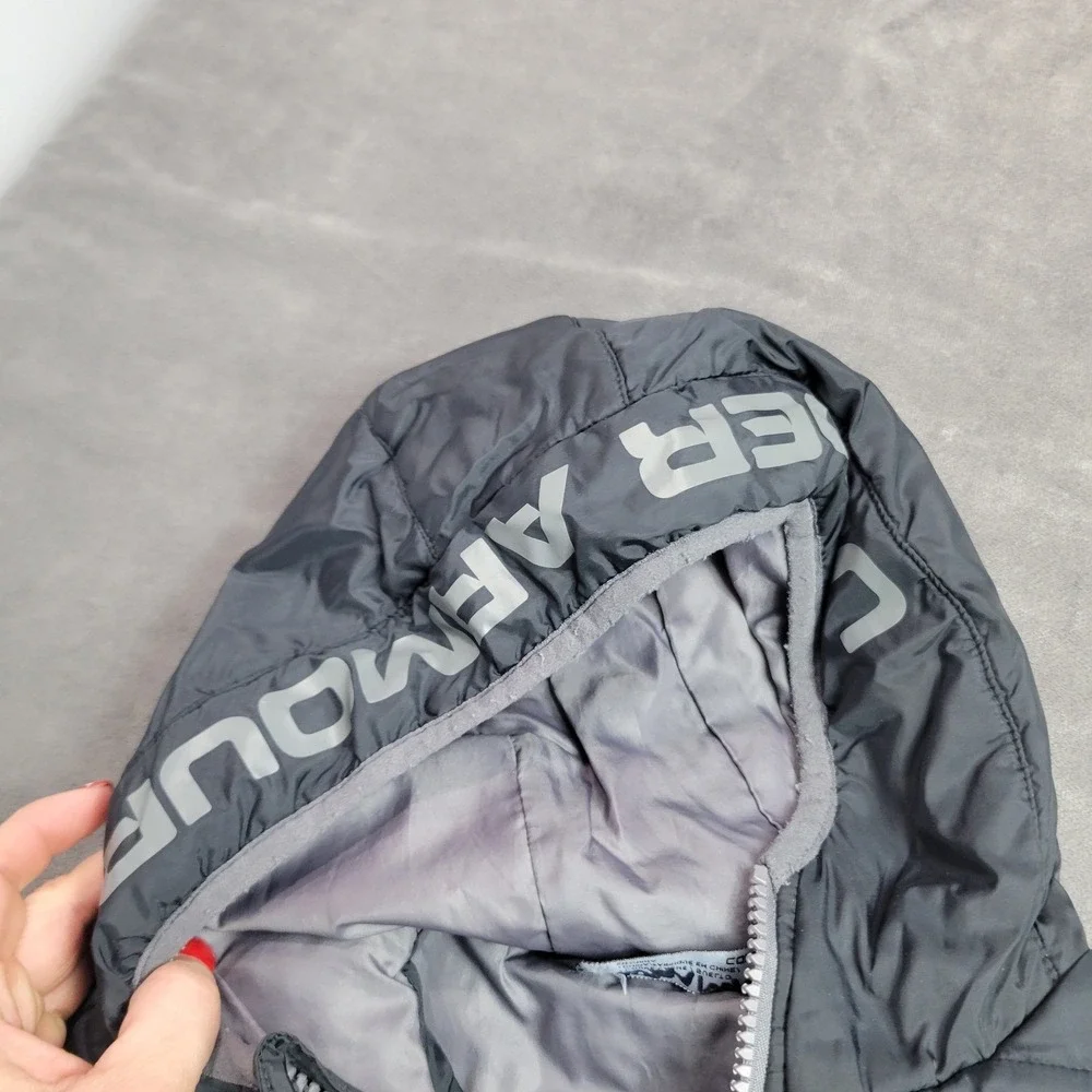 Under Armour ColdGear Boys Puffer Jacket Gray Hooded Full‎ Zip Size 4 23F5600101